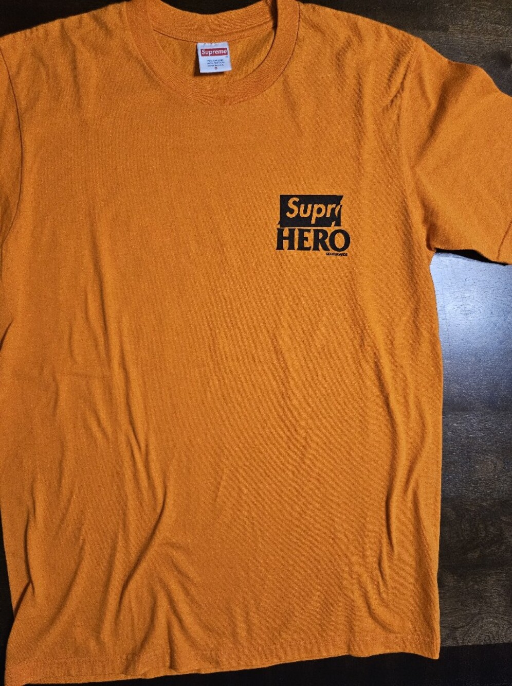 Supreme Orange 'Anti HERO' Short Sleeve Graphic Size Small